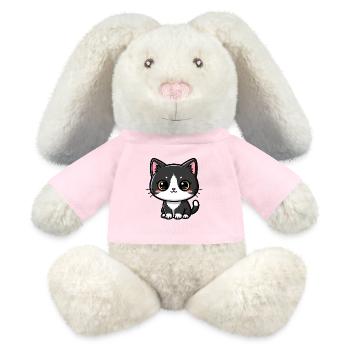 Charme Kawaii Chat Noir-Blanc - Lapin en peluche recyclé MiniFeet® Crème - jaune soleil - Devant