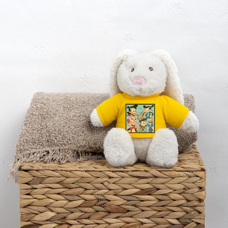 Collage Comics Multicolore Retro Lapin en peluche recyclé MiniFeet® Crème