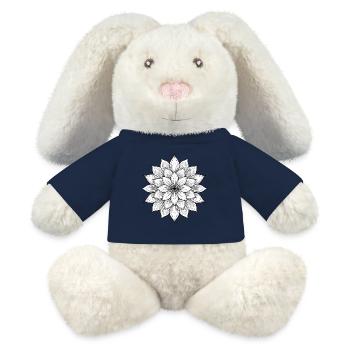 Mandala fleur à pétales fins, calme et harmonie - Lapin en peluche recyclé MiniFeet® Crème - jaune soleil - Devant