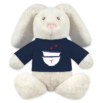 Lettre t bols breton - Lapin en peluche recyclé MiniFeet® Crème - bleu marine - Devant