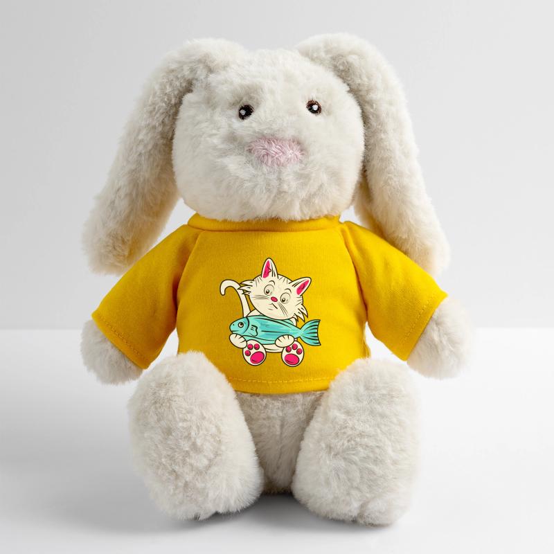 Small Cat and Blue Fish MiniFeet® RecycelHase® Bunny Cream