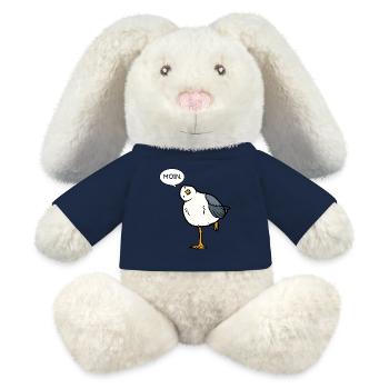 Moin Möwe – salutation nord-allemande avec humour - Lapin en peluche recyclé MiniFeet® Crème - jaune soleil - Devant