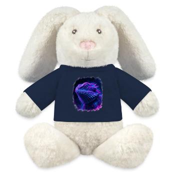 Dragon Barbu Cyberpunk Néon Synthwave - Lapin en peluche recyclé MiniFeet® Crème - bleu marine - Devant