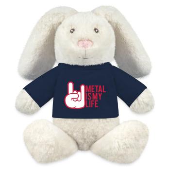 Metal Is My Life Hard Rock Cornes Bande Dessinée Geste de la Main - Lapin en peluche recyclé MiniFeet® Crème - bleu marine - Devant