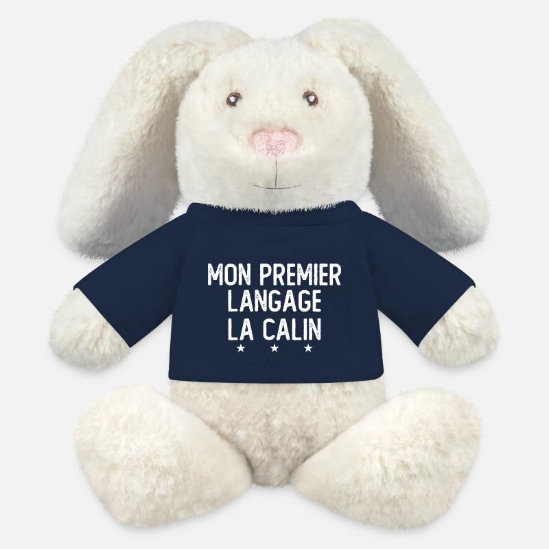 My first language: hugging - MiniFeet® RecycelHase® Bunny Cream - french navy