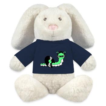 Cool DJ Caterpillar mange du disque vinyle Musique de fête - Lapin en peluche recyclé MiniFeet® Crème - bleu marine - Devant