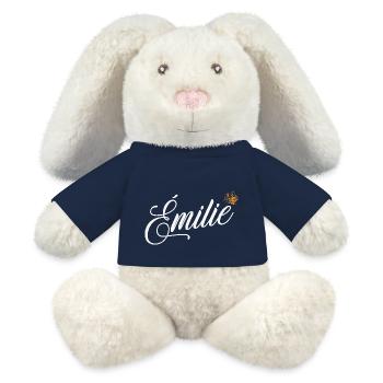 Emilie Nom personnalisé pour les femmes Enfants Bambins - - Lapin en peluche recyclé MiniFeet® Crème - bleu marine - Devant