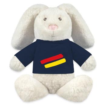 Rayures de style Burgenland - Lapin en peluche recyclé MiniFeet® Crème - bleu marine - Devant