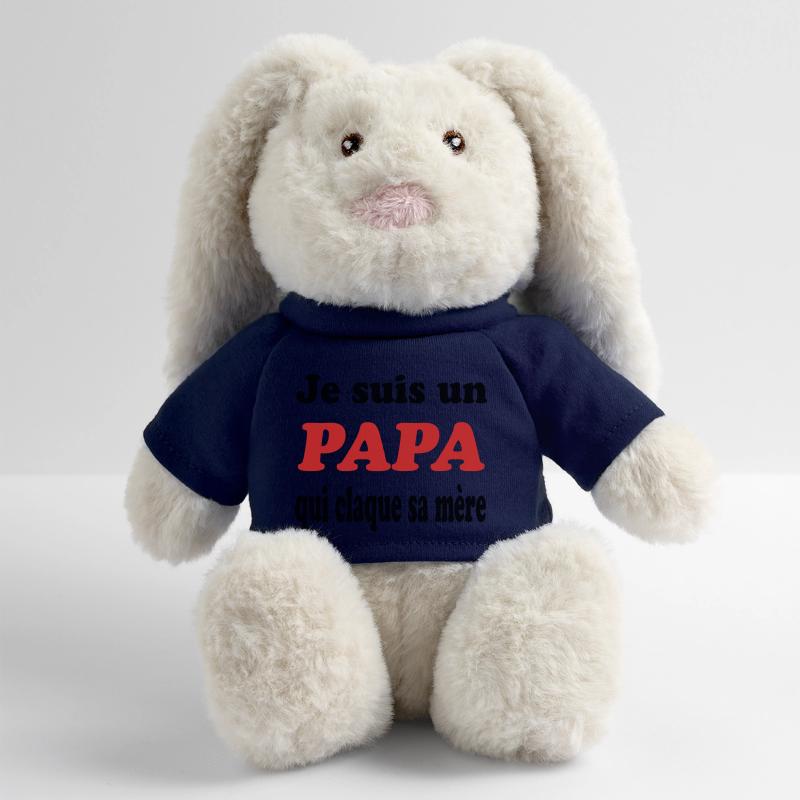 JE SUIS UN PAPA QUI CLAQUE SA MERE Lapin en peluche recyclé MiniFeet® Crème