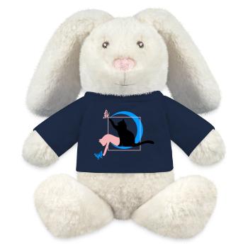 Le chat style Léonard de Vinci en cercle carré - Lapin en peluche recyclé MiniFeet® Crème - bleu marine - Devant