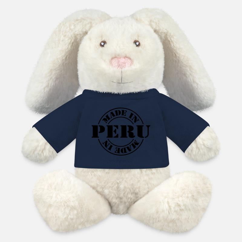 made in peru m1k2 - Lapin en peluche recyclé MiniFeet® Crème - bleu marine