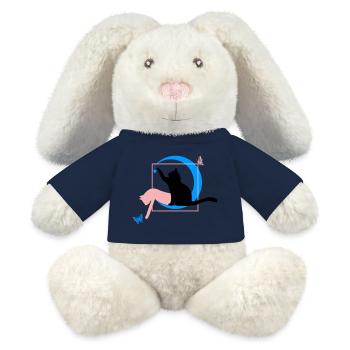 Le chat style Léonard de Vinci avec cœur - Lapin en peluche recyclé MiniFeet® Crème - bleu marine - Devant