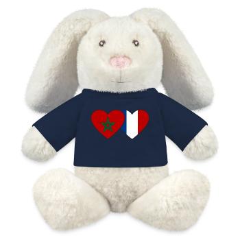 Maroc France Flag Coeur - Lapin en peluche recyclé MiniFeet® Crème - bleu marine - Devant