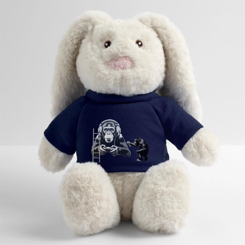 GRAFFITI BANKSY STYLE - CHIMP PLAYING COMPUTER GAM MiniFeet® RecycelHase® Bunny Cream