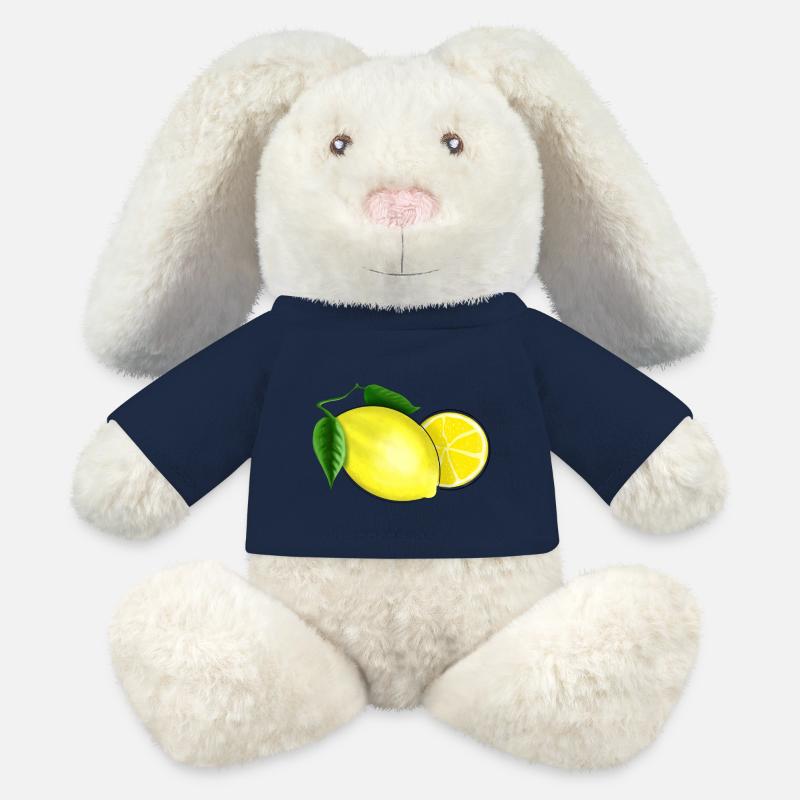 Citron frais avec feuille - Lapin en peluche recyclé MiniFeet® Crème - bleu marine