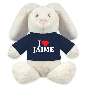 nom t-shirt Jaime Jaime t-shirt idée cadeau - Lapin en peluche recyclé MiniFeet® Crème - bleu marine - Devant