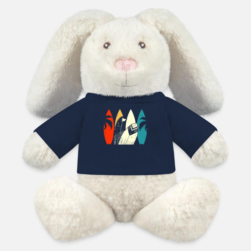 Surfeur - Lapin en peluche recyclé MiniFeet® Crème - bleu marine