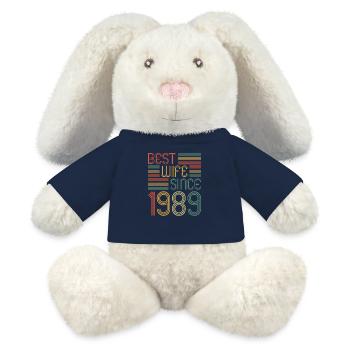 Meilleure épouse depuis 1989 35e anniversaire de mariage - Lapin en peluche recyclé MiniFeet® Crème - bleu marine - Devant