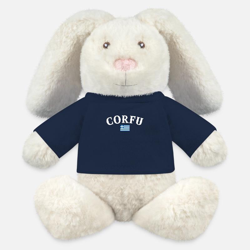 Corfou Grèce Drapeau grec Grec - Lapin en peluche recyclé MiniFeet® Crème - bleu marine