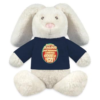 50e anniversaire pour hommes et femmes à 50 ans - Lapin en peluche recyclé MiniFeet® Crème - bleu marine - Devant