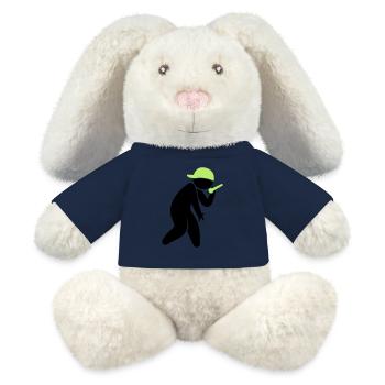 Ein Hiphop Star singt in ein Mikrofon - MiniFeet® RecycelHase® Creme - French Navy - Vorne
