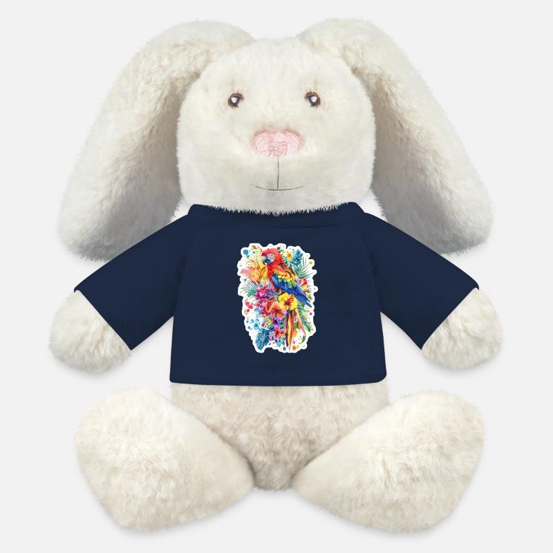Design à Hawaï - Lapin en peluche recyclé MiniFeet® Crème - bleu marine