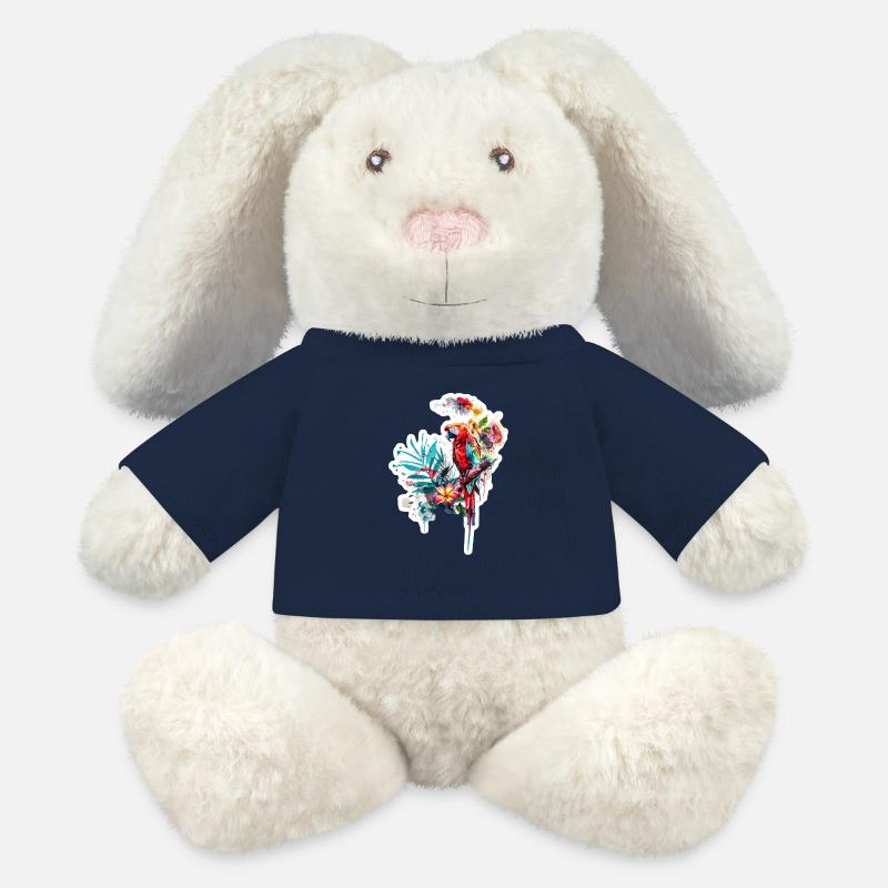 Ara coloré - Lapin en peluche recyclé MiniFeet® Crème - bleu marine