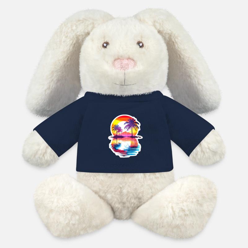 L’île du Paradis - Lapin en peluche recyclé MiniFeet® Crème - bleu marine