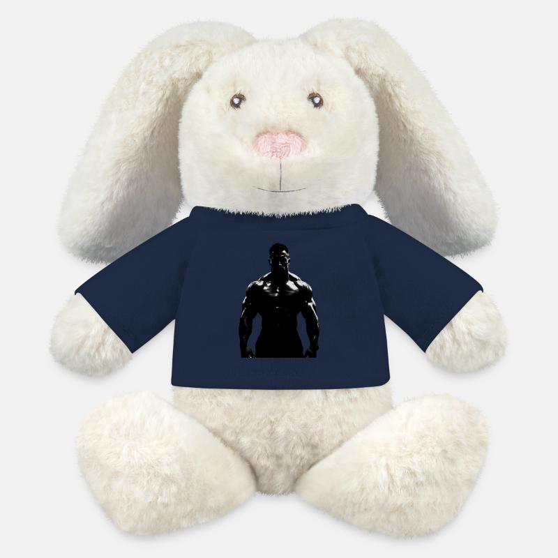 Musculateur 1 - Lapin en peluche recyclé MiniFeet® Crème - bleu marine