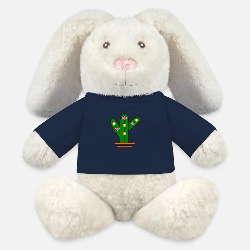 Cactus éclatant - Lapin en peluche recyclé MiniFeet® Crème - bleu marine