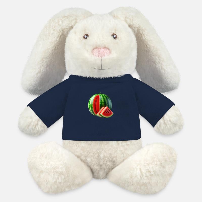 Pastèque - Lapin en peluche recyclé MiniFeet® Crème - bleu marine