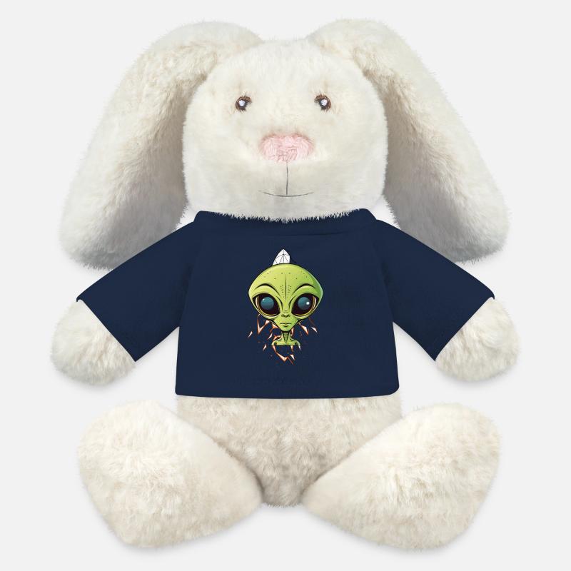 Alienkopf auf Raumschiff - MiniFeet® RecycelHase® Creme - French Navy