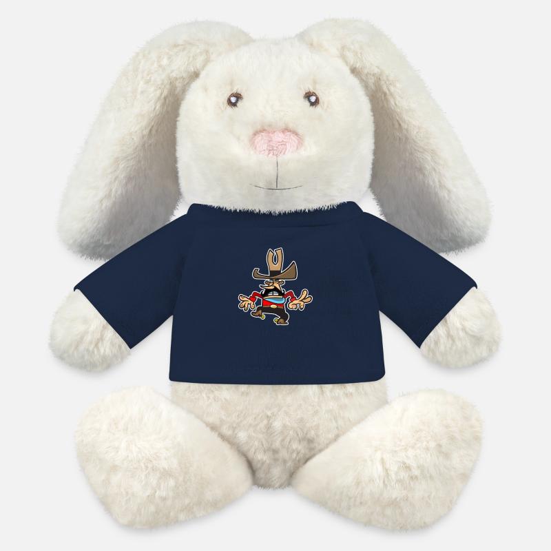 Cowboy - Lapin en peluche recyclé MiniFeet® Crème - bleu marine