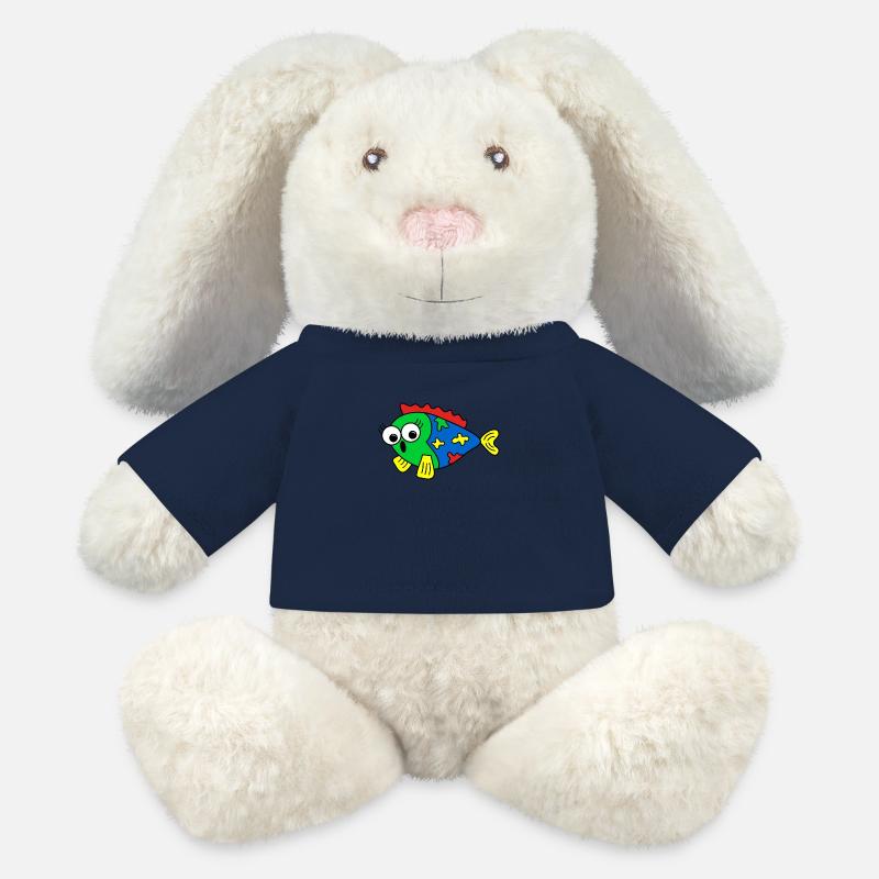Poisson - Lapin en peluche recyclé MiniFeet® Crème - bleu marine