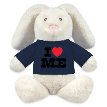 Je m’aime – Design d’amour de soi - Lapin en peluche recyclé MiniFeet® Crème - bleu marine - Devant