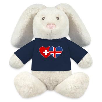 Suisse Islande Drapeau Coeur - Lapin en peluche recyclé MiniFeet® Crème - bleu marine - Devant