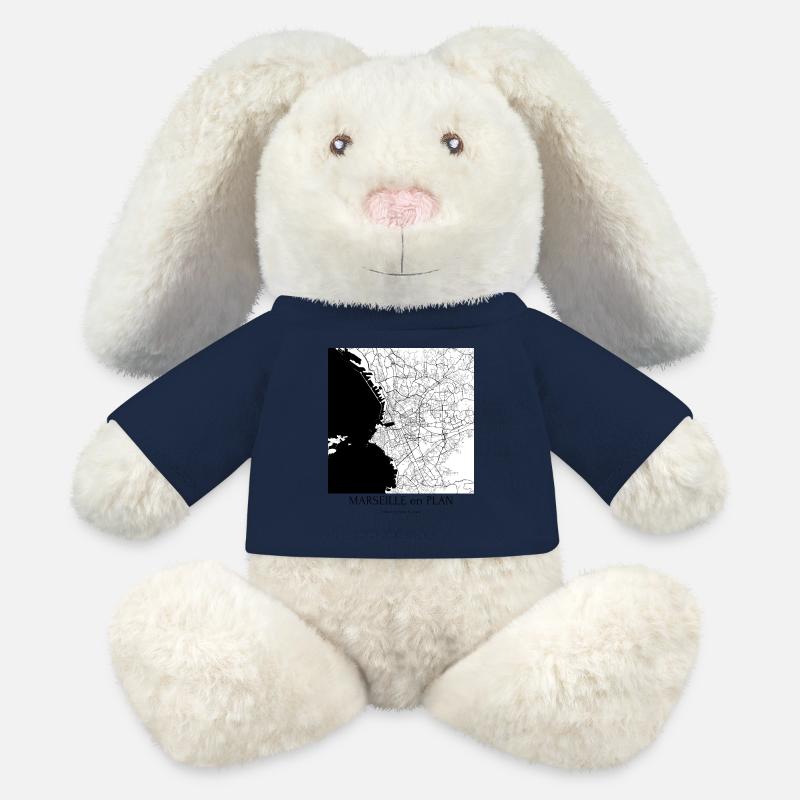 MARSEILLE en PLAN § - Lapin en peluche recyclé MiniFeet® Crème - bleu marine