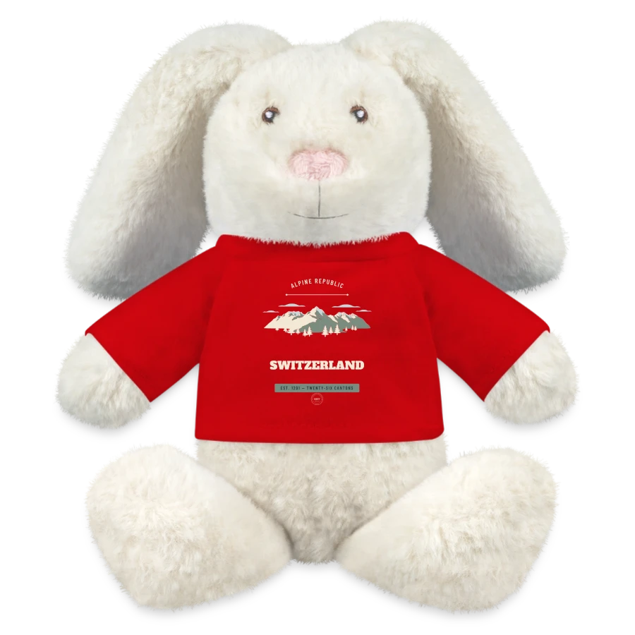 Switzerland badge on a minifeet® recycelhase® bunny cream, red