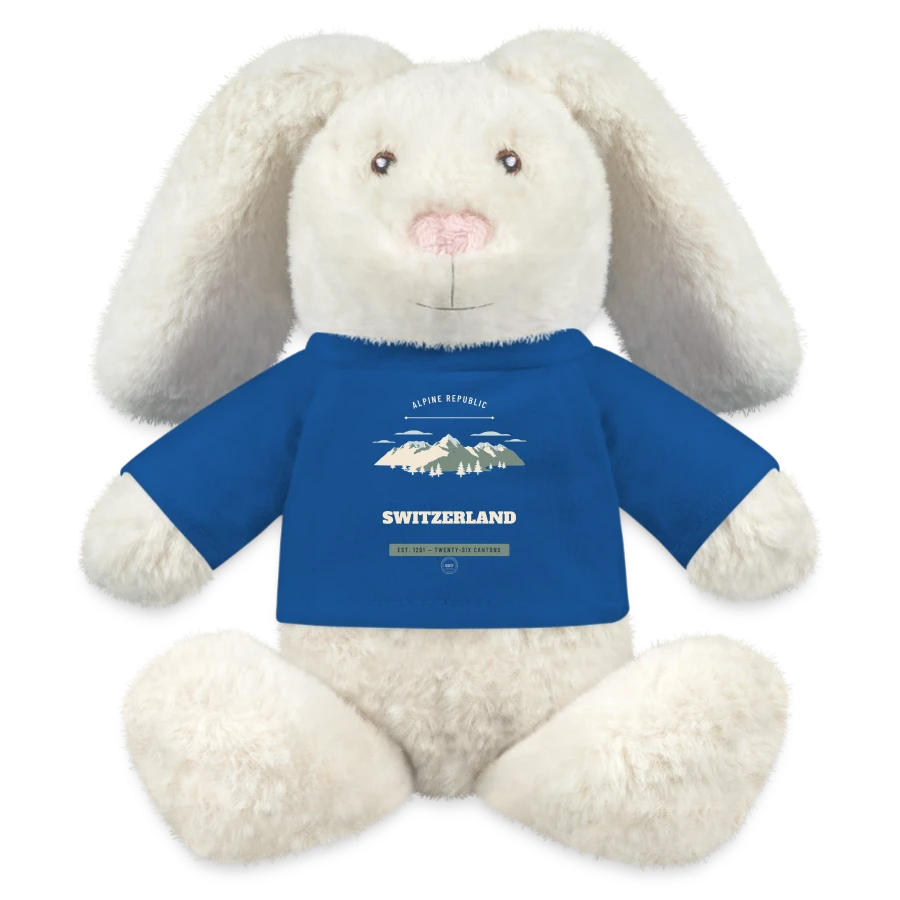 Switzerland badge on a minifeet® recycelhase® bunny cream, royal blue