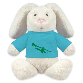 trompette - Lapin en peluche recyclé MiniFeet® Crème - bleu outremer - Devant