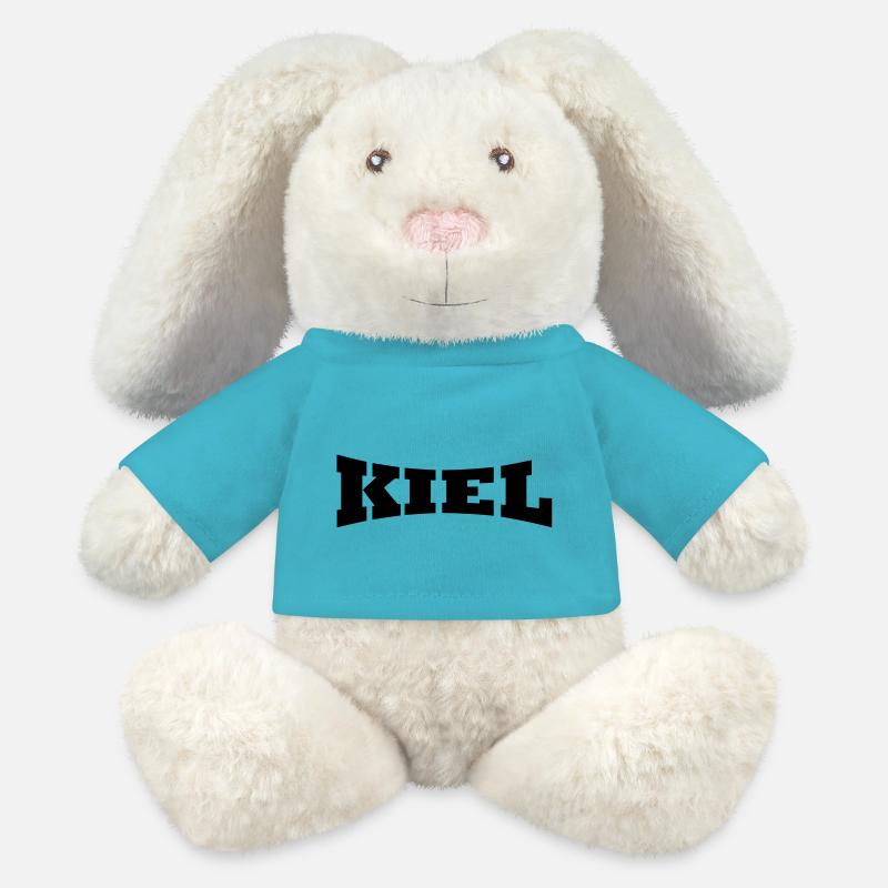 Kiel lettrage - Lapin en peluche recyclé MiniFeet® Crème - bleu outremer