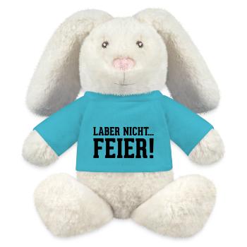 laber nicht... Feier! - MiniFeet® RecycelHase® Creme - Atollblau - Vorne