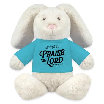 louez le Seigneur - Lapin en peluche recyclé MiniFeet® Crème - bleu outremer - Devant