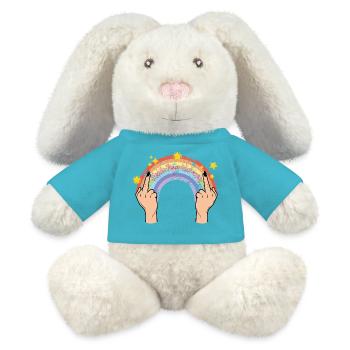 Doigt d’honneur mercredi - Lapin en peluche recyclé MiniFeet® Crème - bleu outremer - Devant