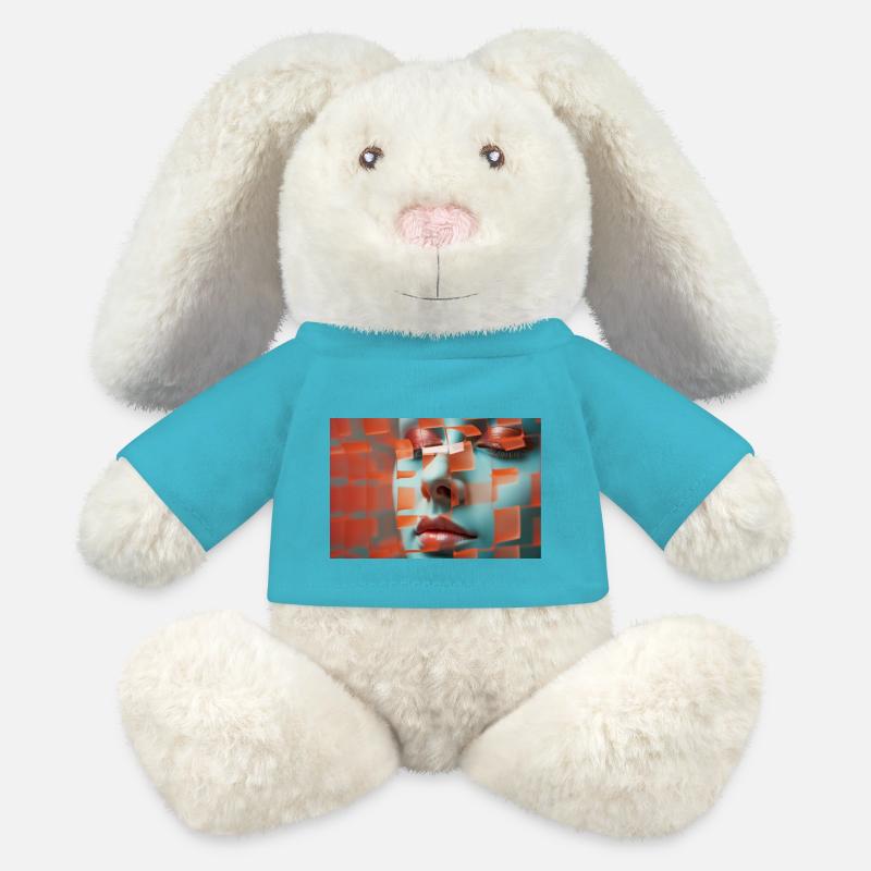 Pixelated face and hidden identity. - MiniFeet® RecycelHase® Bunny Cream - atoll blue