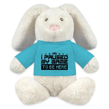 I stopped my game to be here. Gamer Gift. - MiniFeet® RecycelHase® Bunny Cream - atoll blue - Front