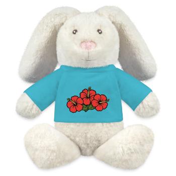 Fleurs d’hibiscus - Lapin en peluche recyclé MiniFeet® Crème - bleu outremer - Devant