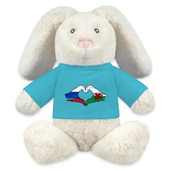 Russland Wales Flagge Hände Herzform used - MiniFeet® RecycelHase® Creme - Atollblau - Vorne