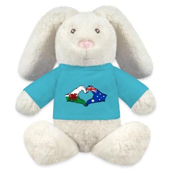 Wales Australien Flagge Hände Herzform - MiniFeet® RecycelHase® Creme - Atollblau - Vorne