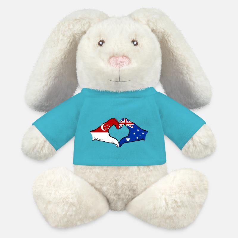 Singapour Australie Drapeau Mains Coeur Forme - Lapin en peluche recyclé MiniFeet® Crème - bleu outremer